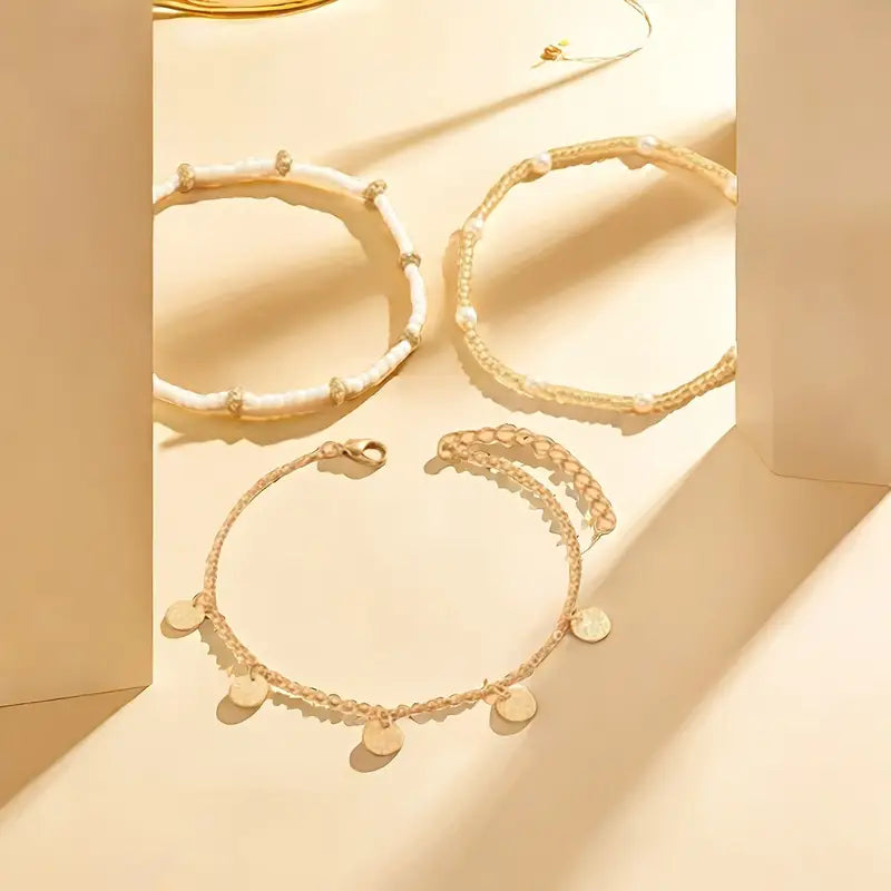 Coastal Charm 3-Piece Layered Anklet Set | Gold by Rose & Oliver - product image 3